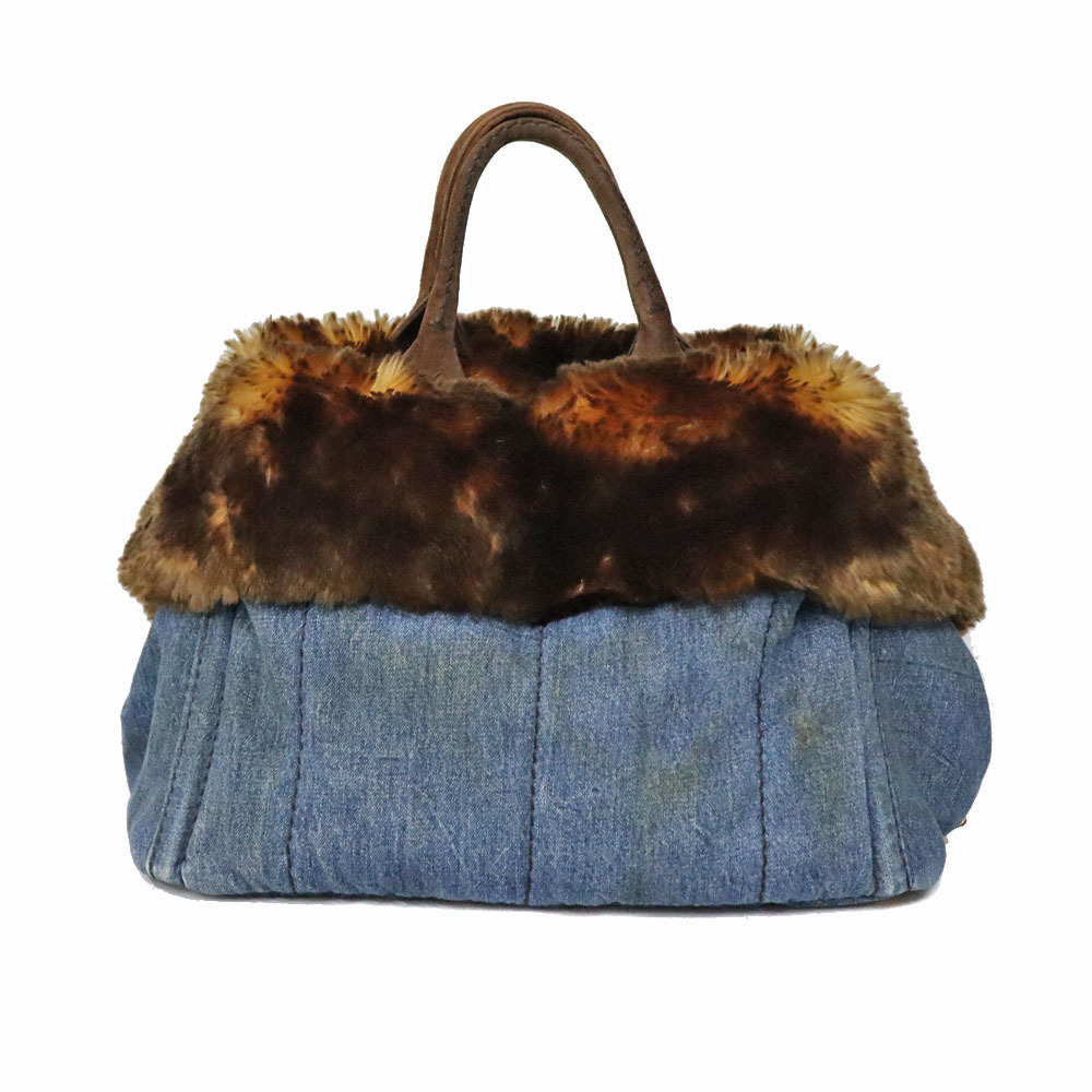 Prada Canapa Tote Bag Canvas Leather Python Black… - image 3